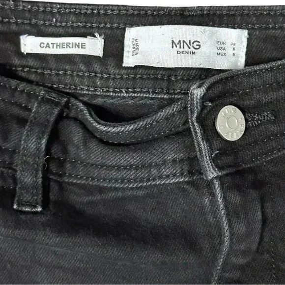 MNG Mango Size 6 Faded Black Cotton Denim High Rise Wide Leg Jeans - Picture 4 of 6